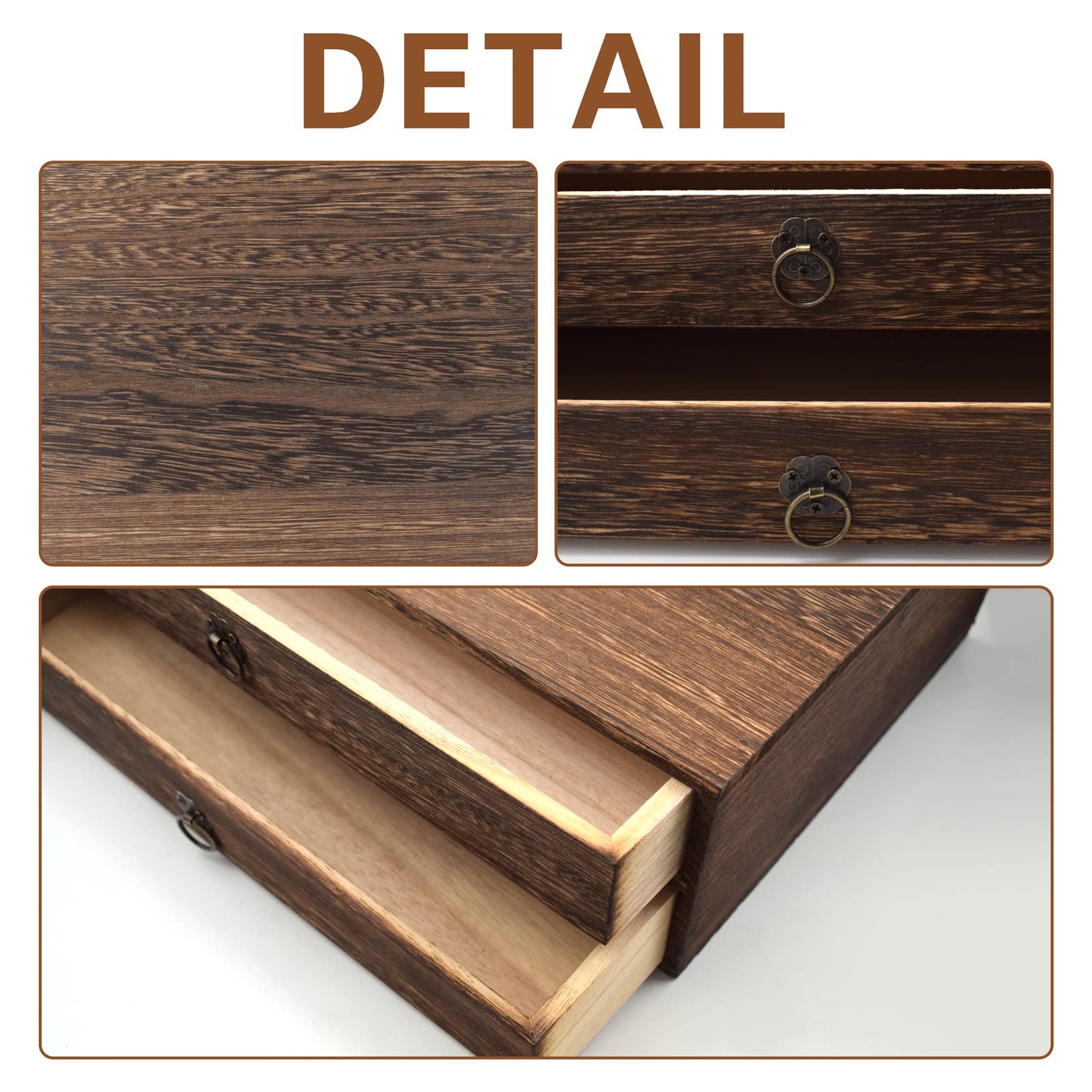 KeaJuidy 2-Drawer Wooden Desk Organizer Wood Desktop 2-layer, Dark Brown