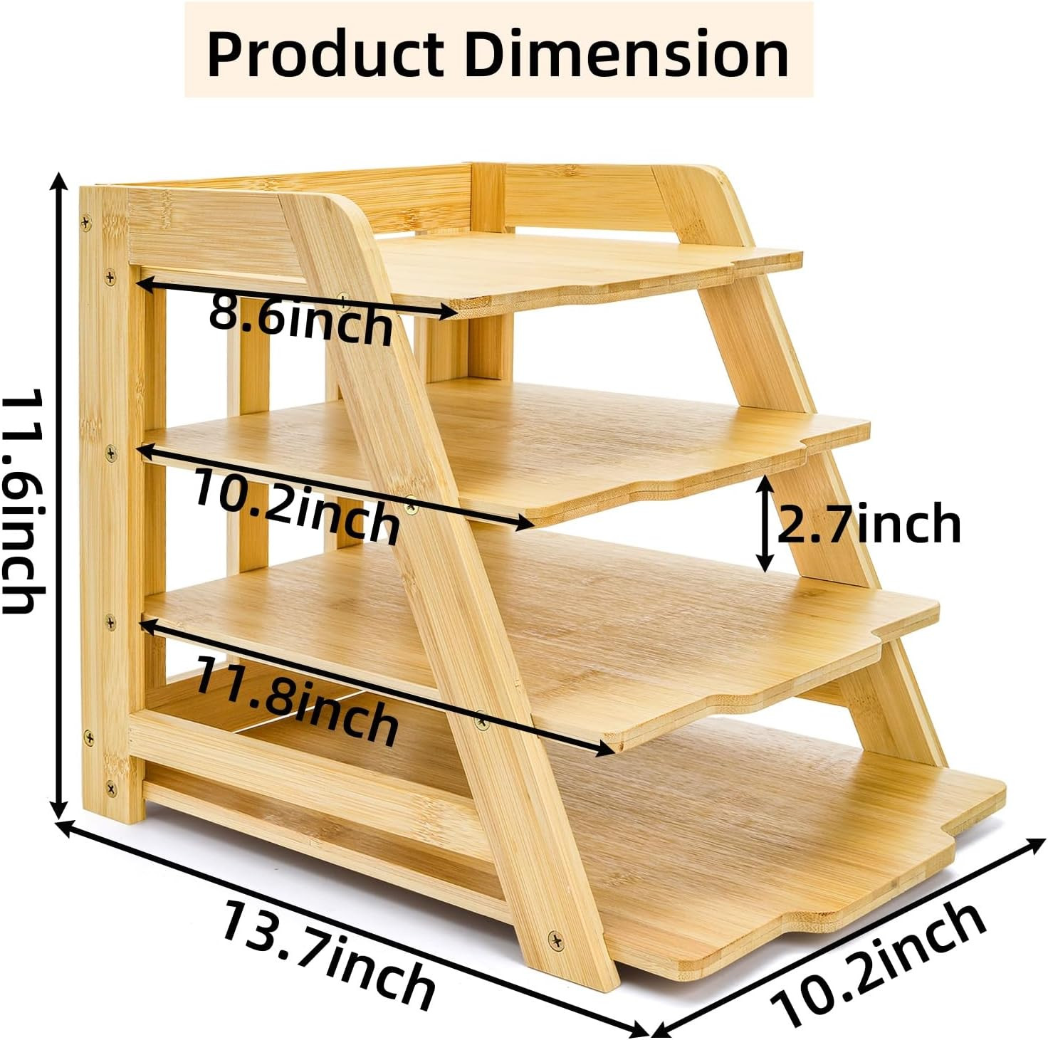 Wood Paper Organizer for Desk, 4 Tier Bamboo Letter Tray File Folder, Mail Sorte