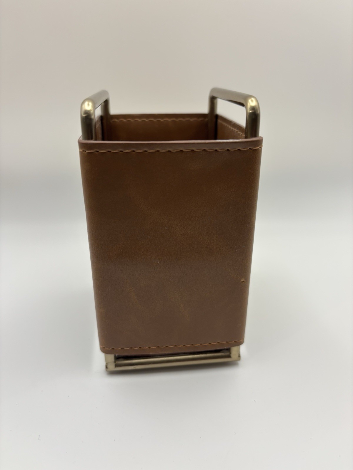 West Elm Leather & Brass Pencil Cup Desk Organizer – Mid-Century Modern – NWT