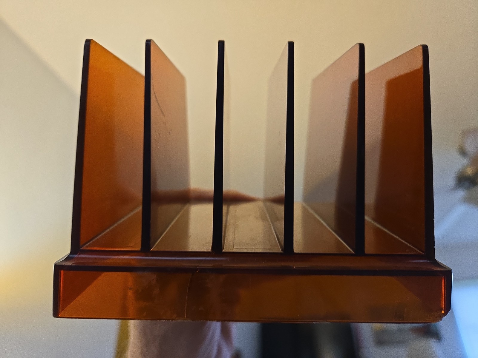 Vintage MCM Rogers Amber 5-Slot Desk Organizer Letter/Mail Sorter Item #2525
