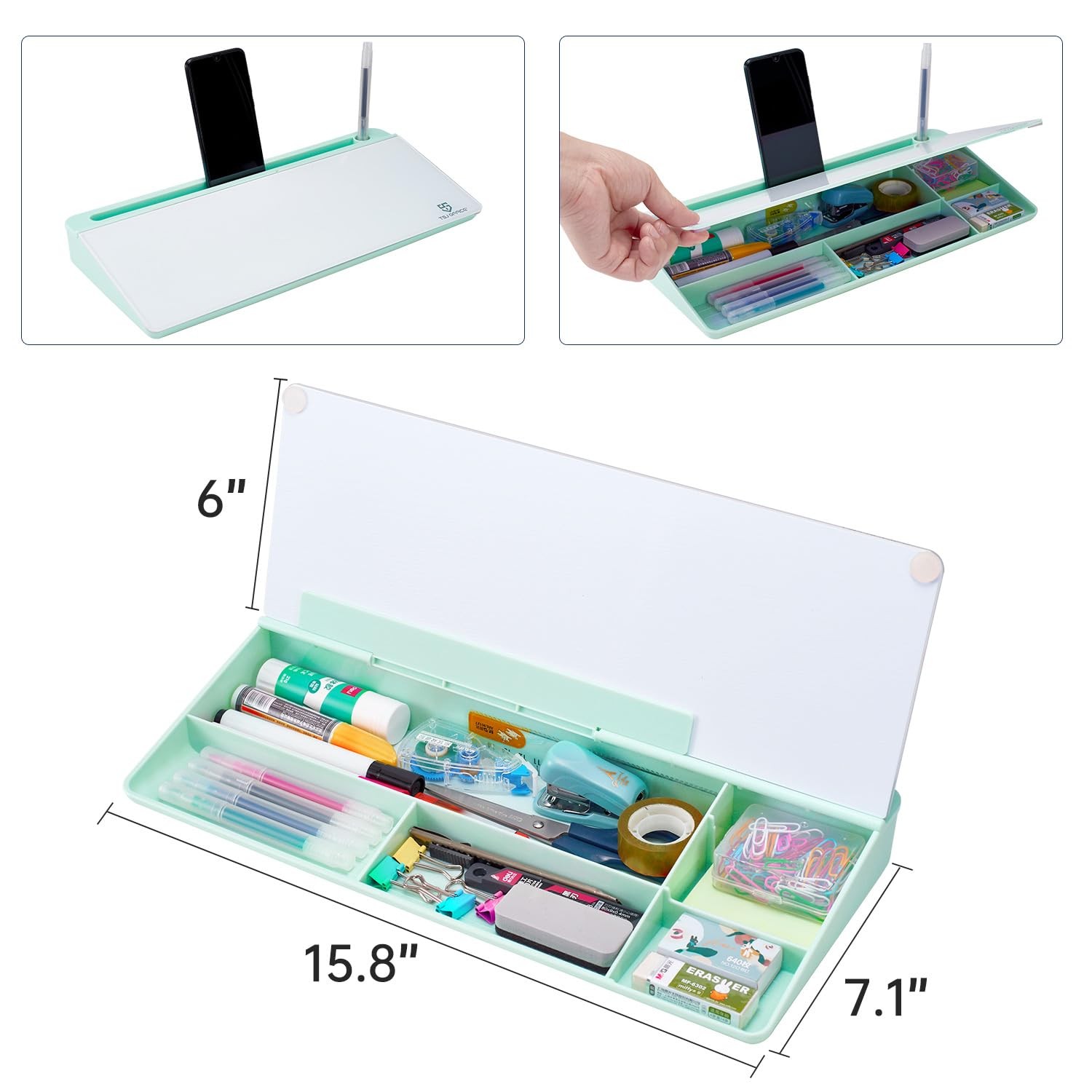 TSJ OFFICE Desktop Whiteboard Dry-Erase-Board – Computer 7″W x 6″H, Green