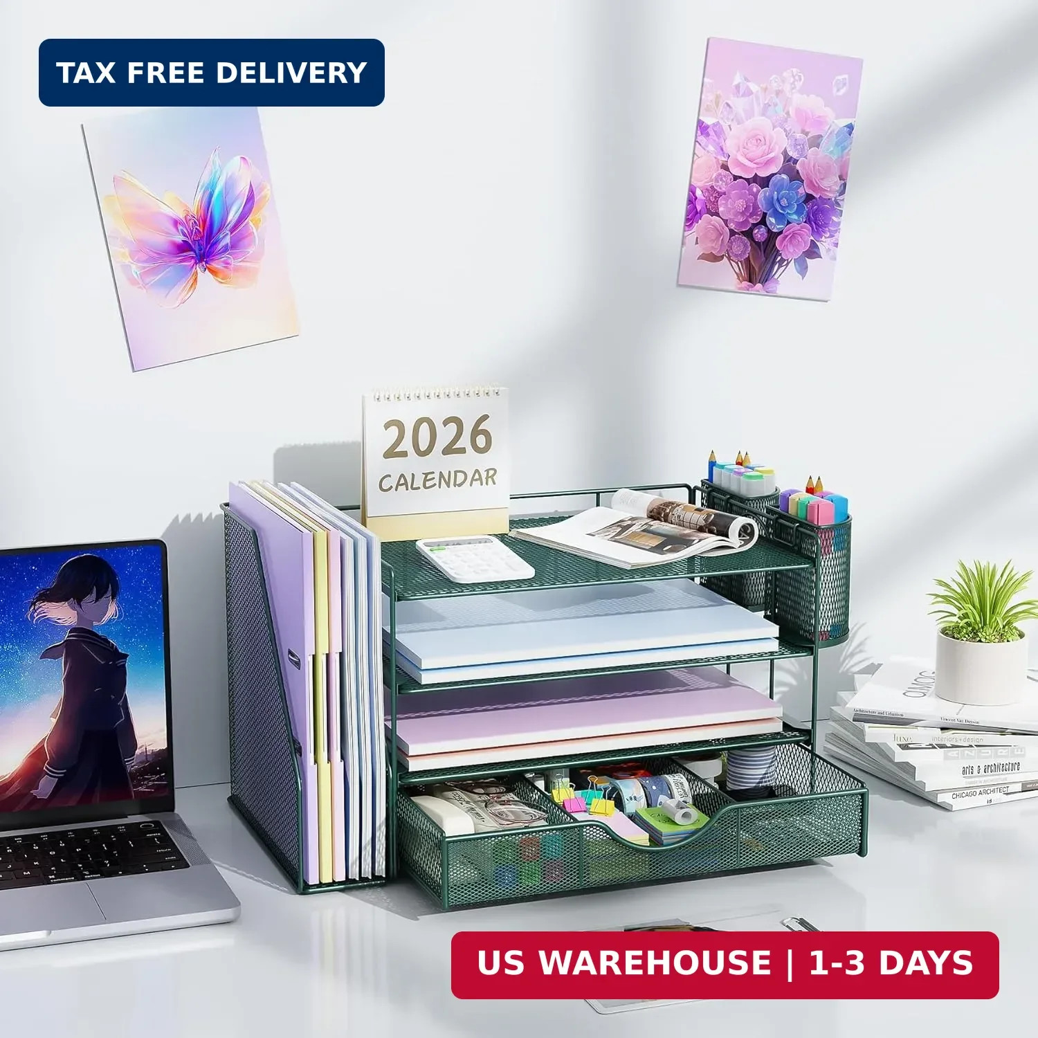 gianotter 4-Tier Desk Organizer with Drawers, File Holders, Letter Trays and Pen