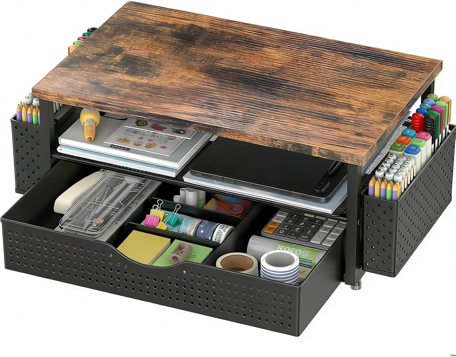 Ergonomic Computer Monitor Stand Riser & Stylish Desk Organizer with Drawer