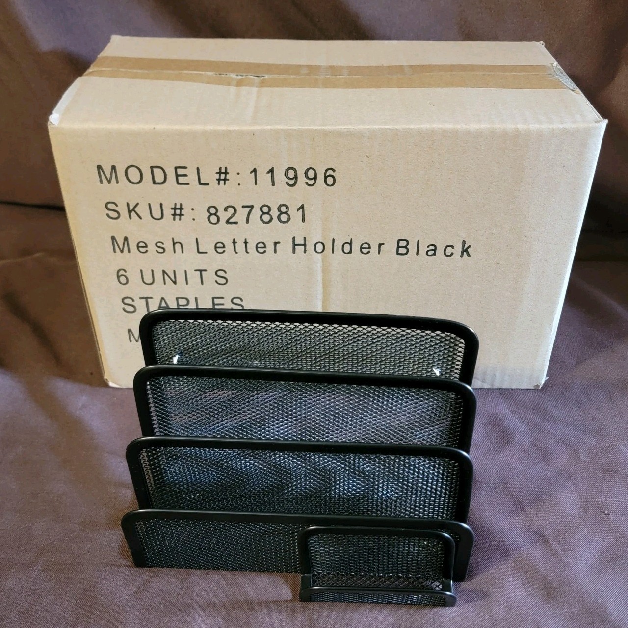 6 Desktop Black Metal Mesh LETTER SORTERS W/ BUSINESS CARD HOLDER Staples 11996