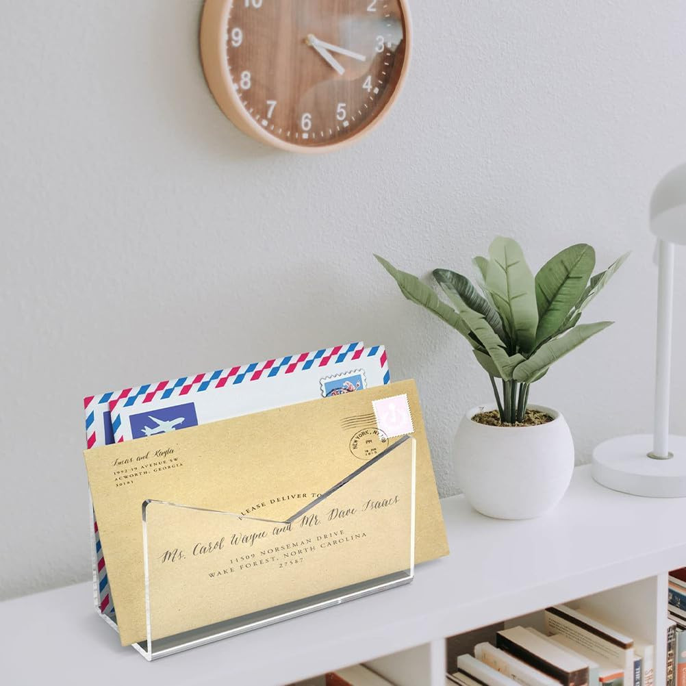 Acrylic Mail Organizer and Letter Storage Rack, Desktop File Holder with Multipl
