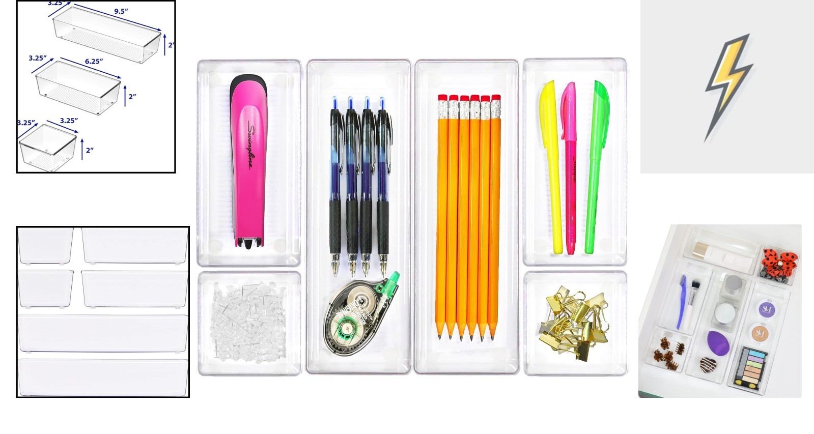 Multi-Functional Clear Drawer Organizer Set – 6 Assorted Sizes for Home & Office