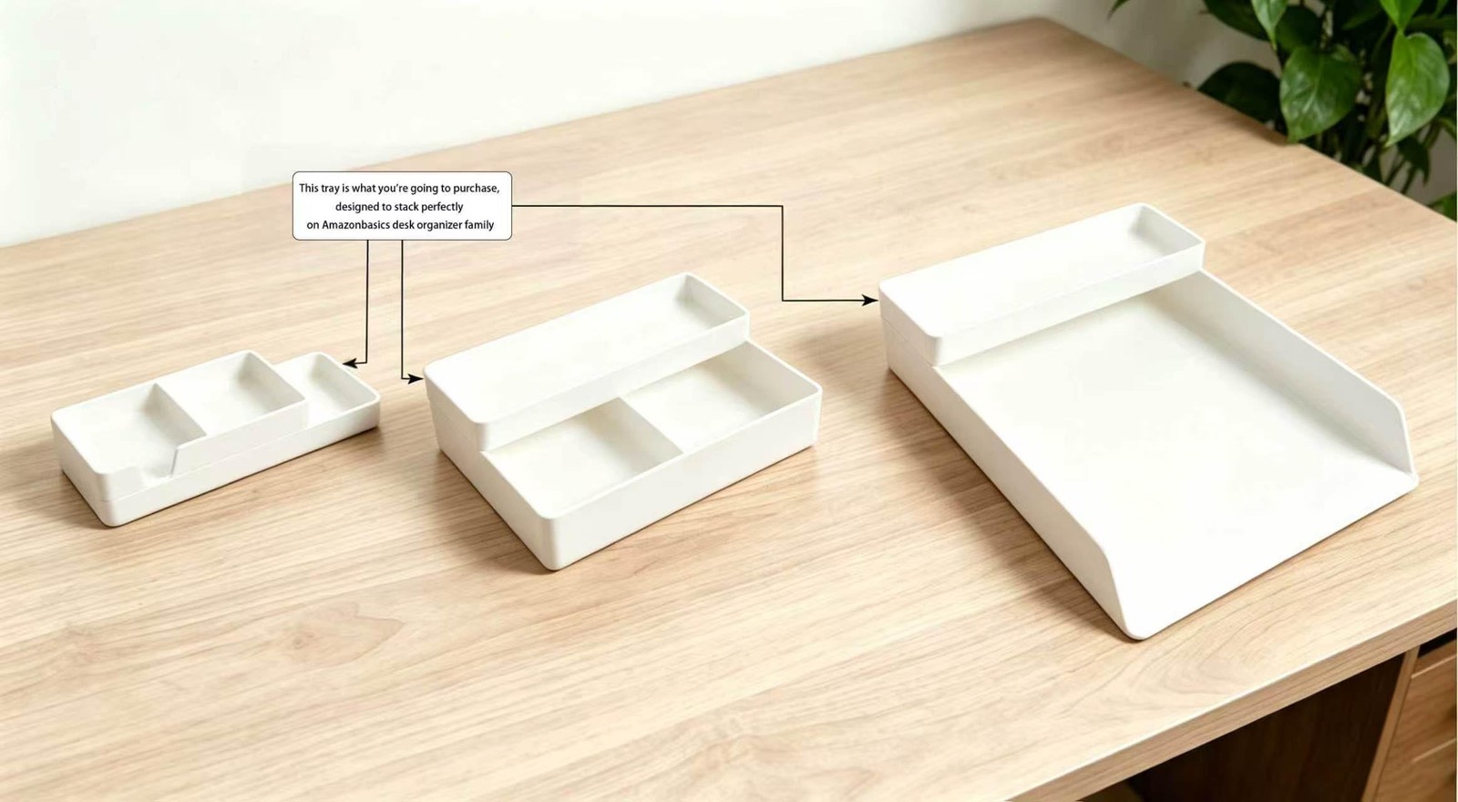 Amazon Basics Rectangular Plastic Desk Organizer, 9.4″ x 3.3″ x 1″, White