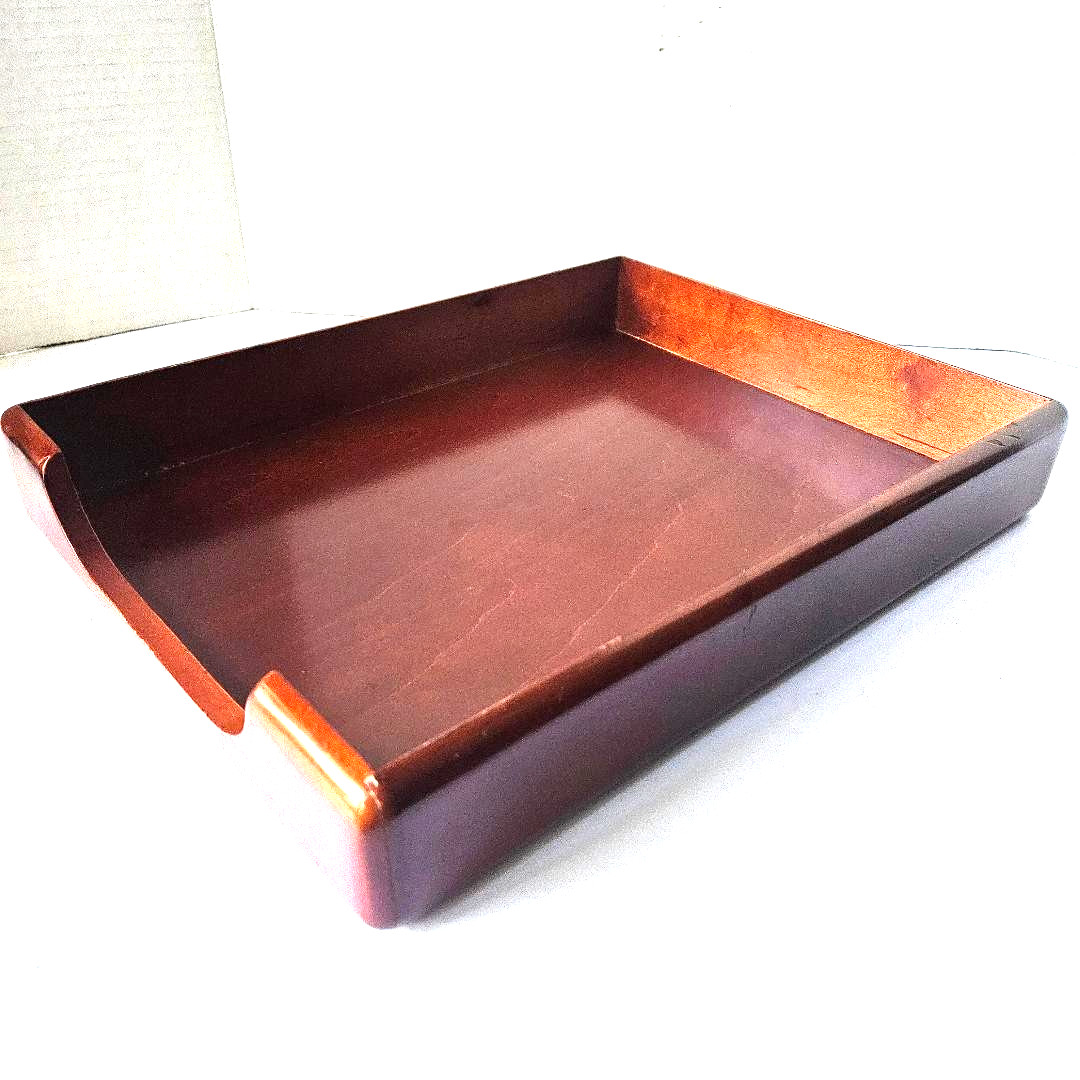 Vintage Eldon Woodline Wood Box Desk Organizer, Inbox/Outbox Tray, Excellent.