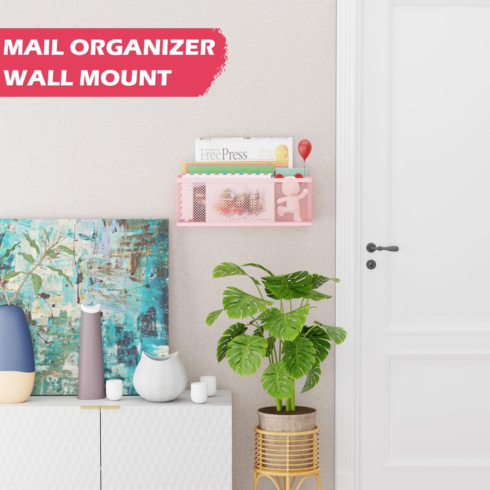 Pink 2 Slot Desktop Mail Organizer Countertop Wall Mounted File Letter Sorter