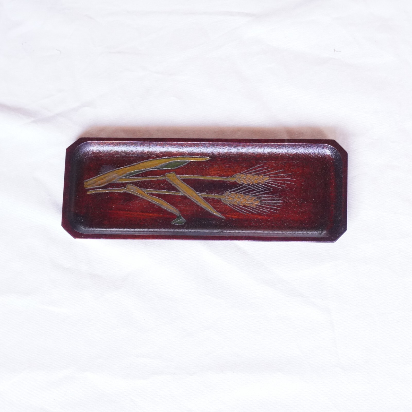 Vintage Japanese Lacquerware Pen Tray Wheat Design Sanuki Carving 24.5cm