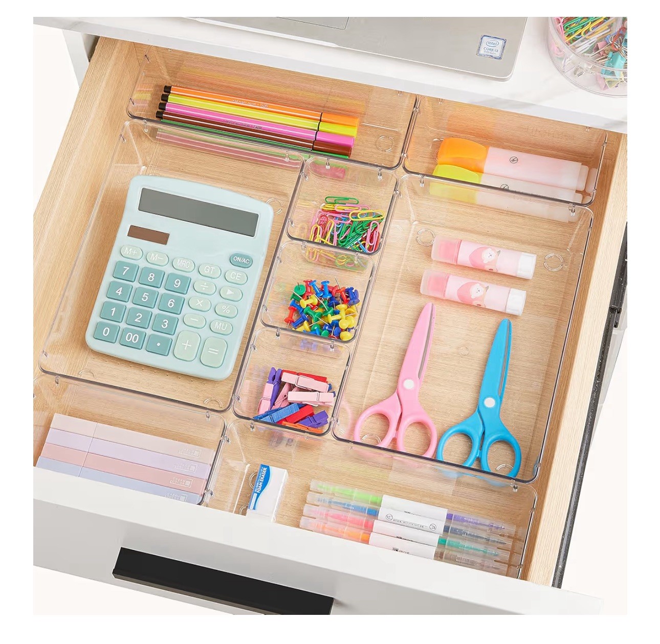 15 PCS Clear Plastic Drawer Organizers Set, 4-Size Versatile Bathroom and Vanity
