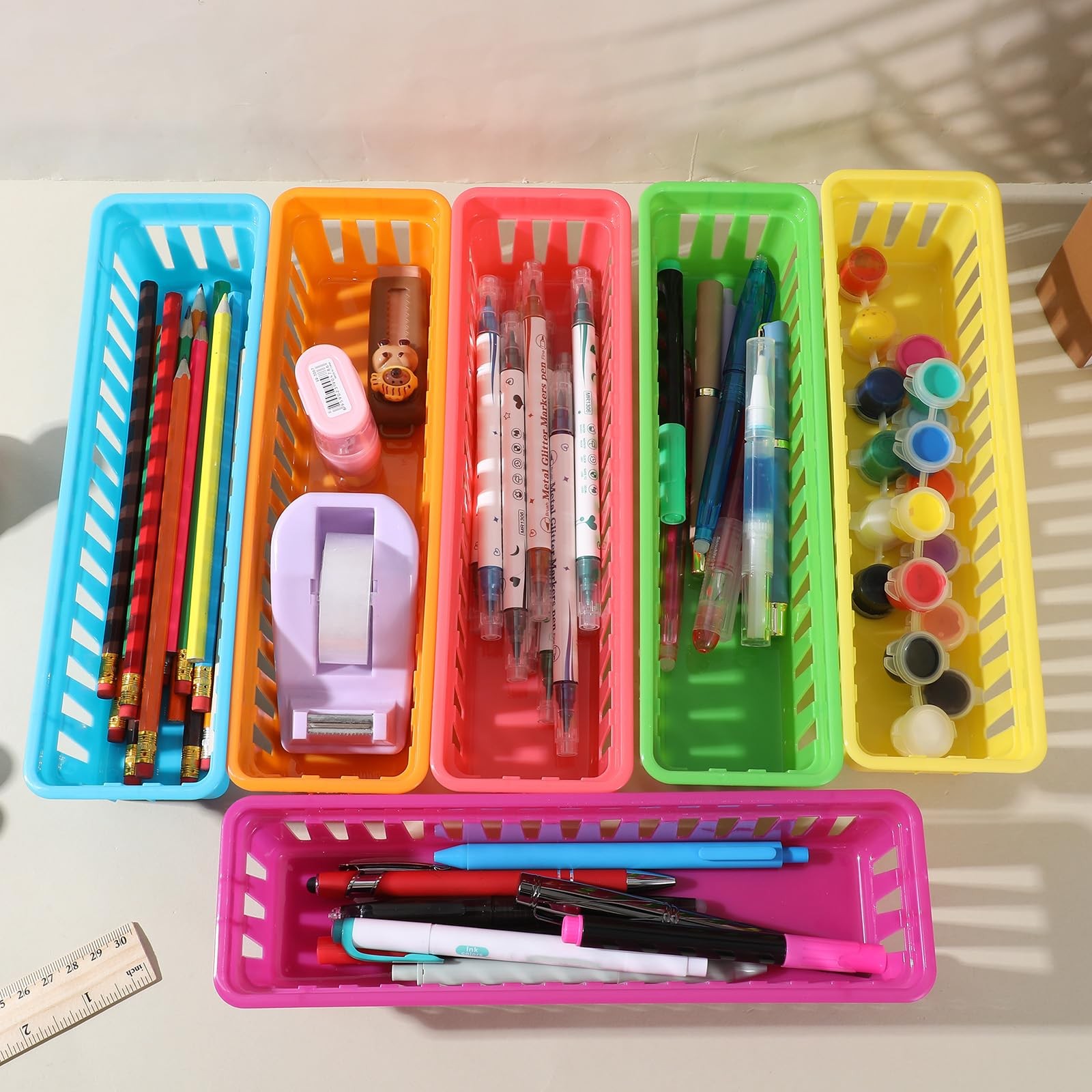 24-Pack Colorful Pencil Holders – PVC Classrooms Storage Baskets for Desk Org…