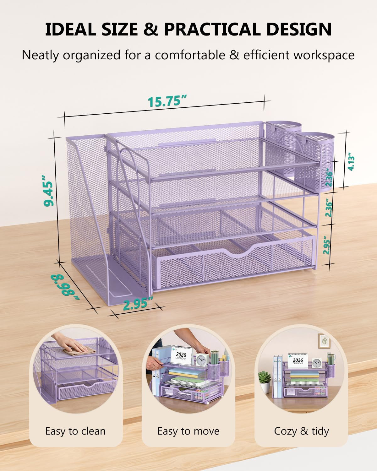 WALI Desk File Organizer, 4 Tier Desktop Paper Letter Tray Organizer with Drawer