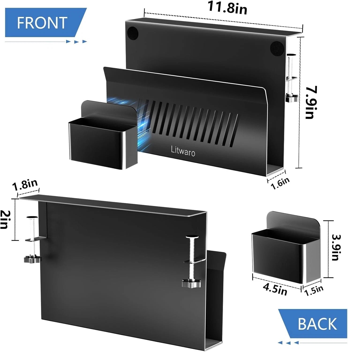 Multifunctional Desk Side Storage with Magnetic Pen Holder & Headphone Hook