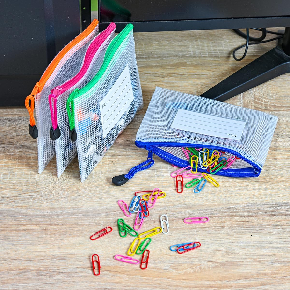 Plastic Mesh Zipper Pouch, 12Pcs Zipper File Bags with Label Pocket, Game Boards