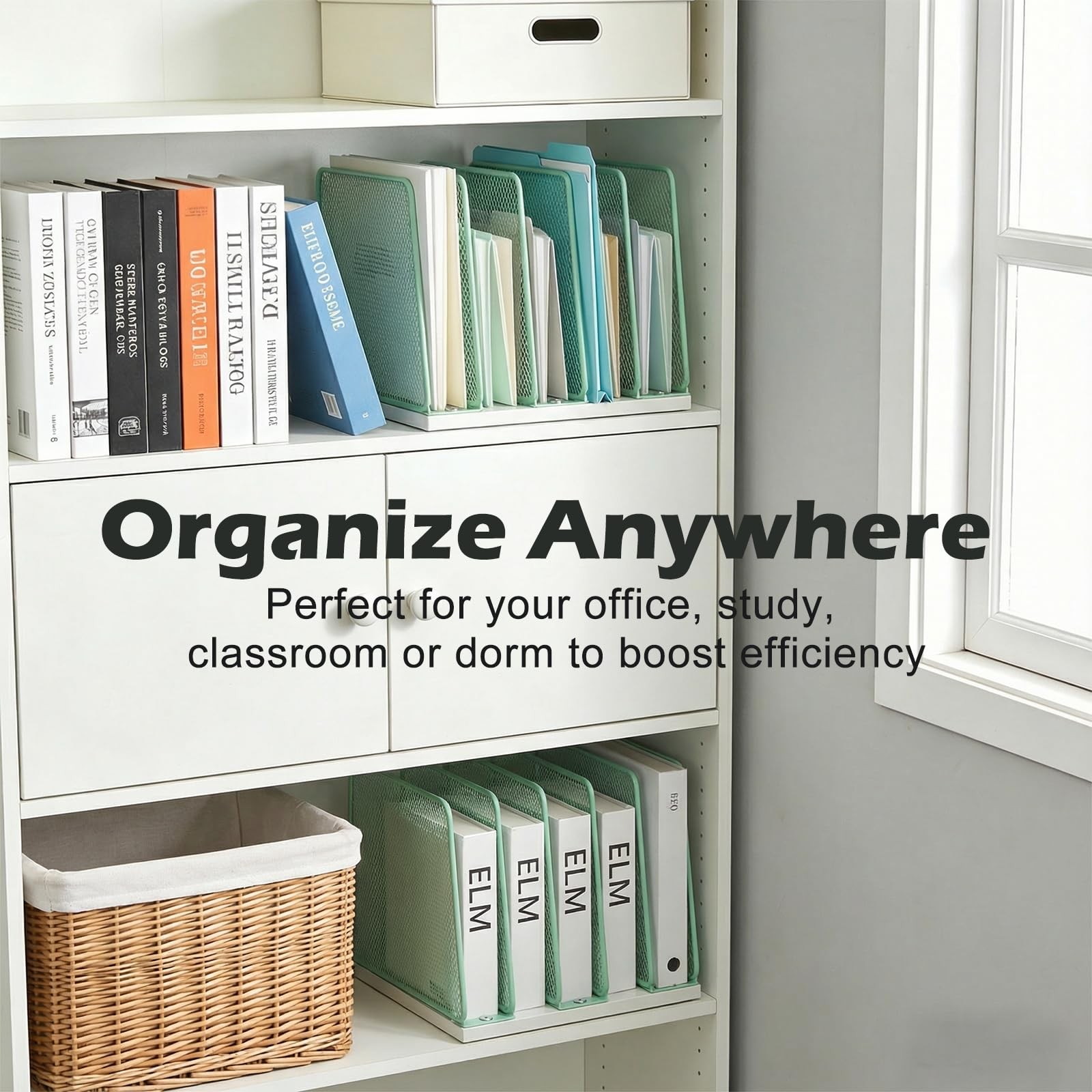 5-Section File Organizer for Desk, Wood Mesh Desktop File Organizer, File Sor…