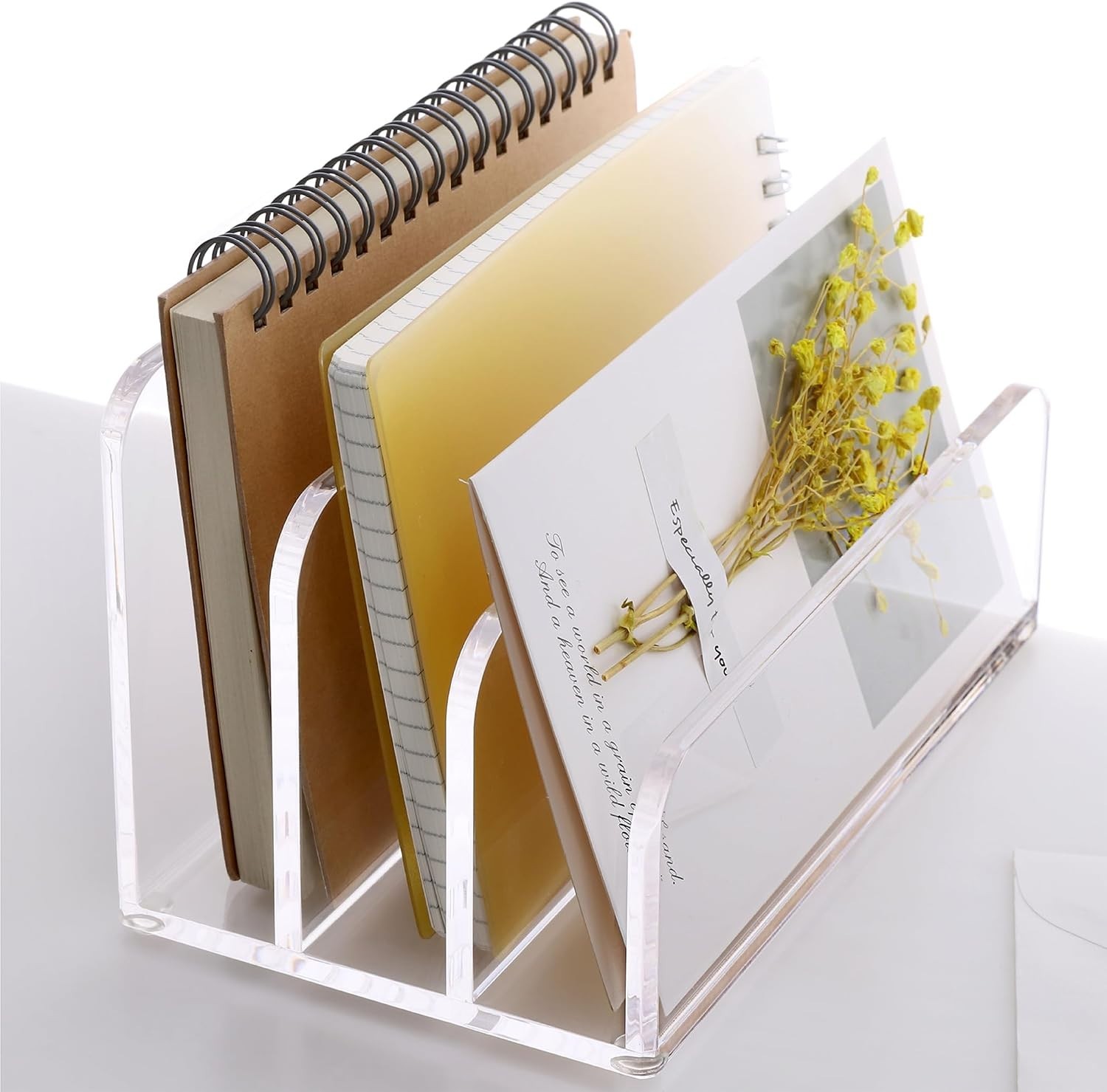 Elegant Acrylic Mail Sorter with 3 Laddered Compartments for Organized Desktops