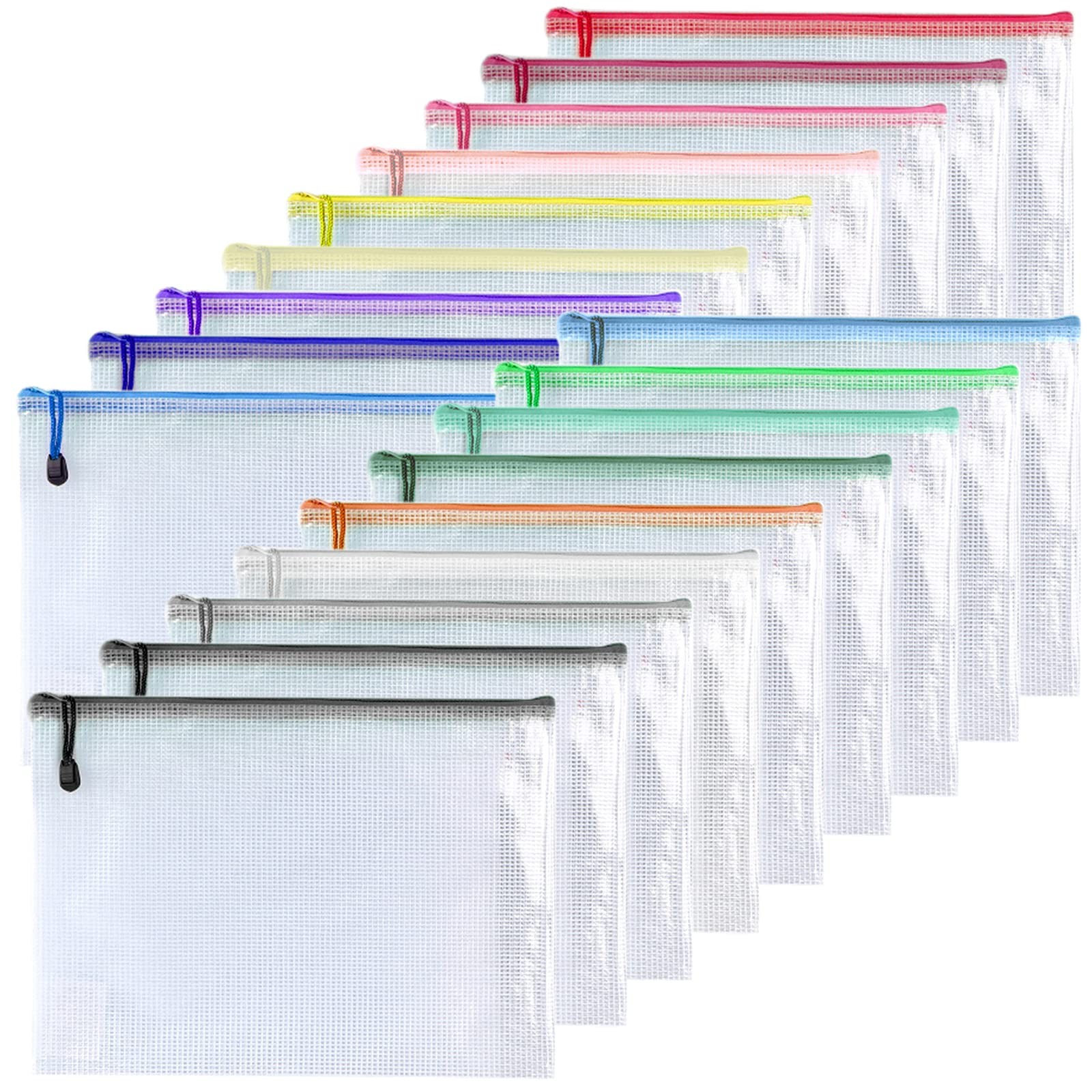18 PCS 6×8 Inch Mesh Zipper Pouch Plastic Zip File Folders Puzzle Bags Multi