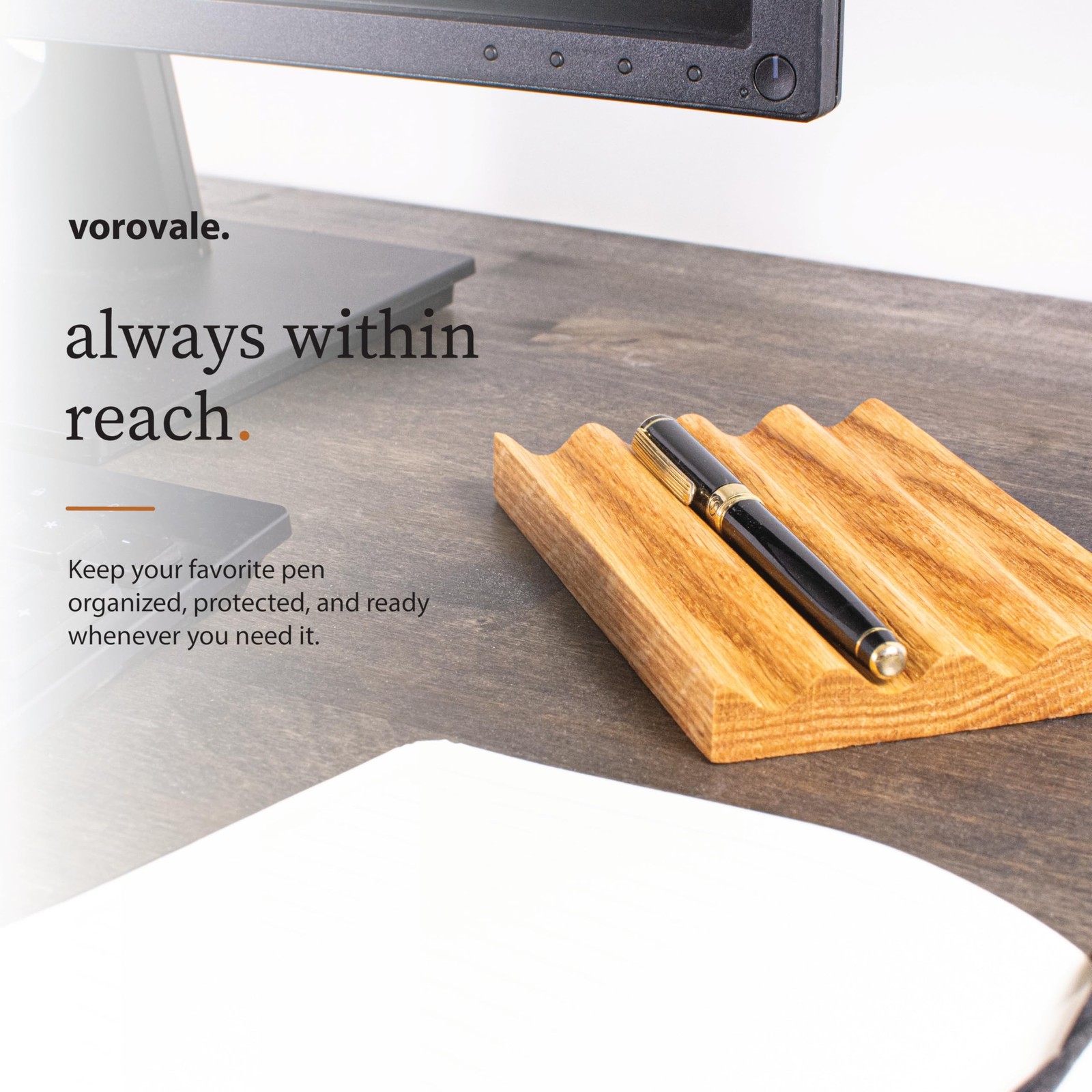 Solid Oak Pen Tray, Minimalist Desk Organizer, Natural Wood Pen Holder with R…