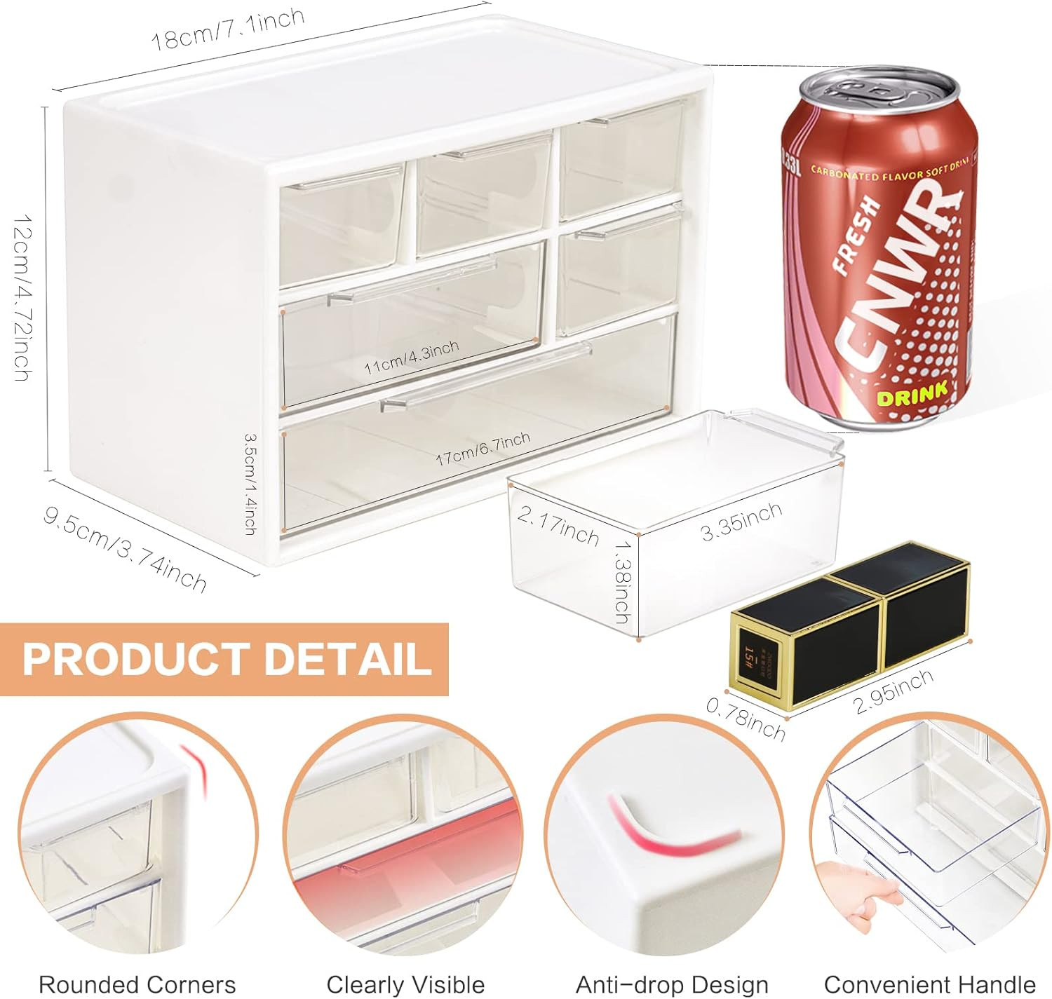 Mini Desk Storage Organizer with 6 Drawers, Stackable Desktop Craft Drawer Cabi