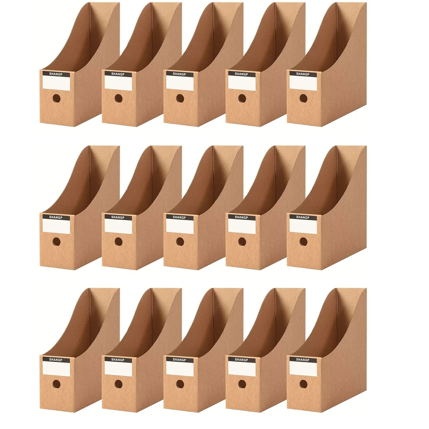 15 Packs Brown Cardboard Magazine File Holder Bulk Collapsible Magazine Folder