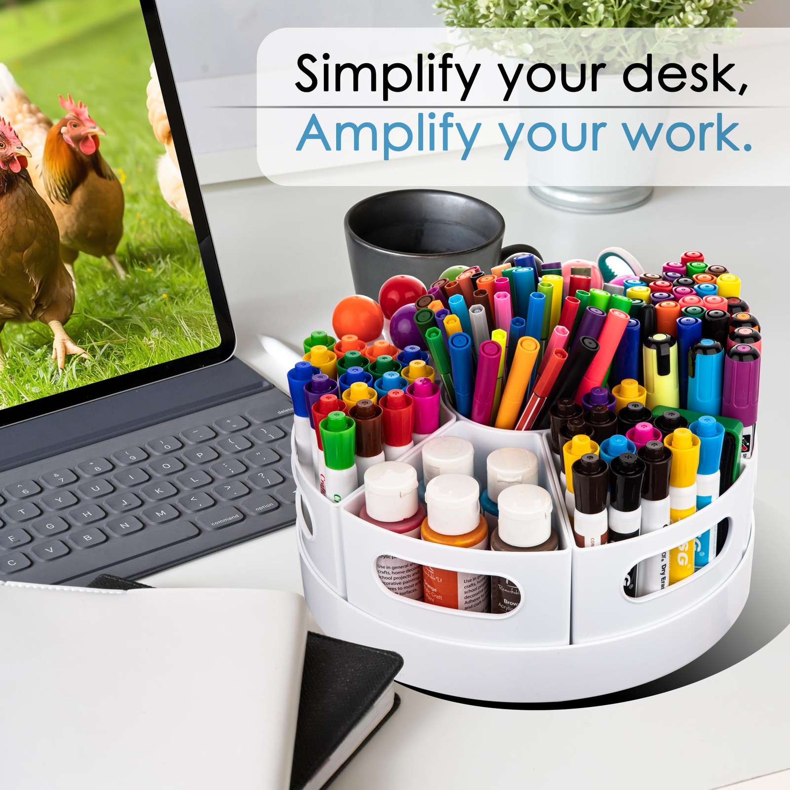 Art Supplies Organizer, Extra Large 360° Rotating Desk Organizer with 7 Remov…