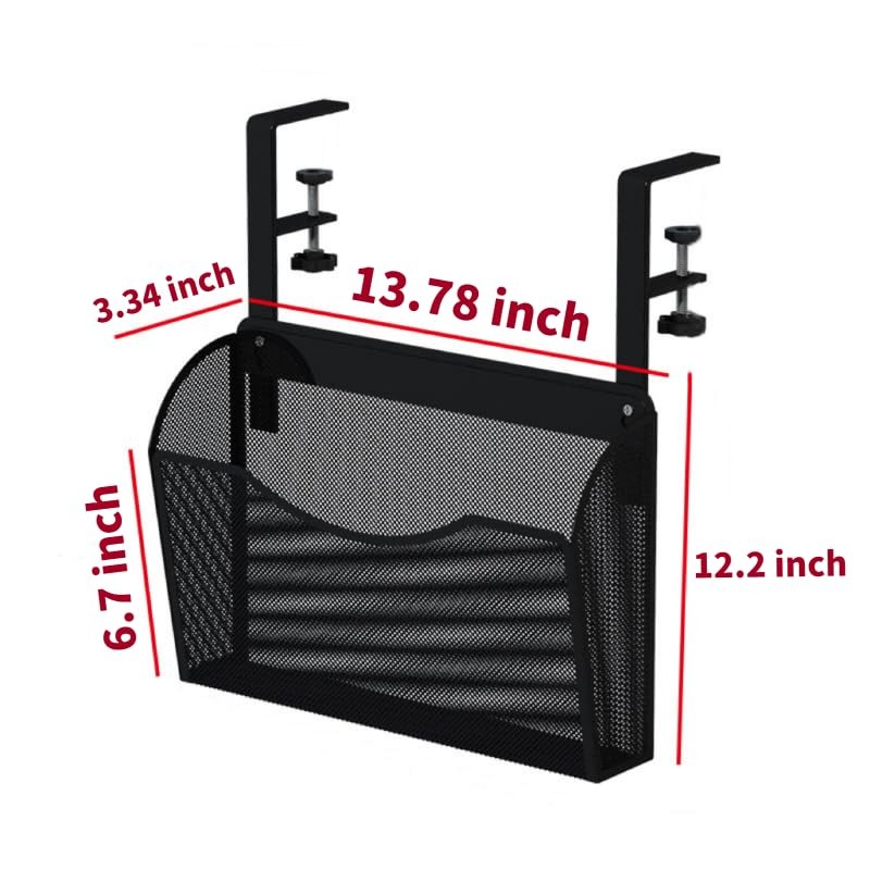Under Desk Drawer Side Storage Hanging Clamp On Mesh Metal Organizer Black