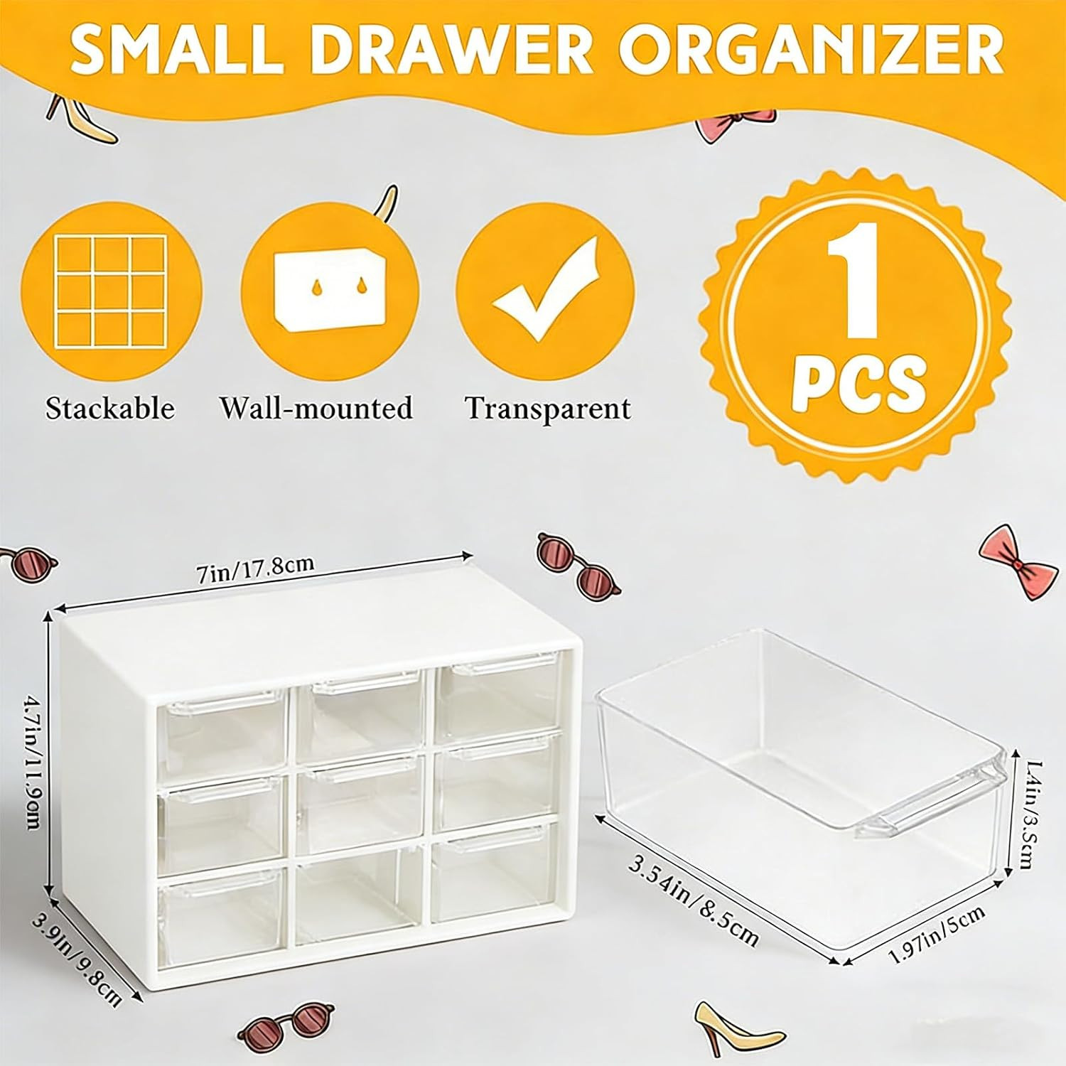 Desk Organizer Box with Nine Compartments Plastic Desktop Drawer Storage Box for
