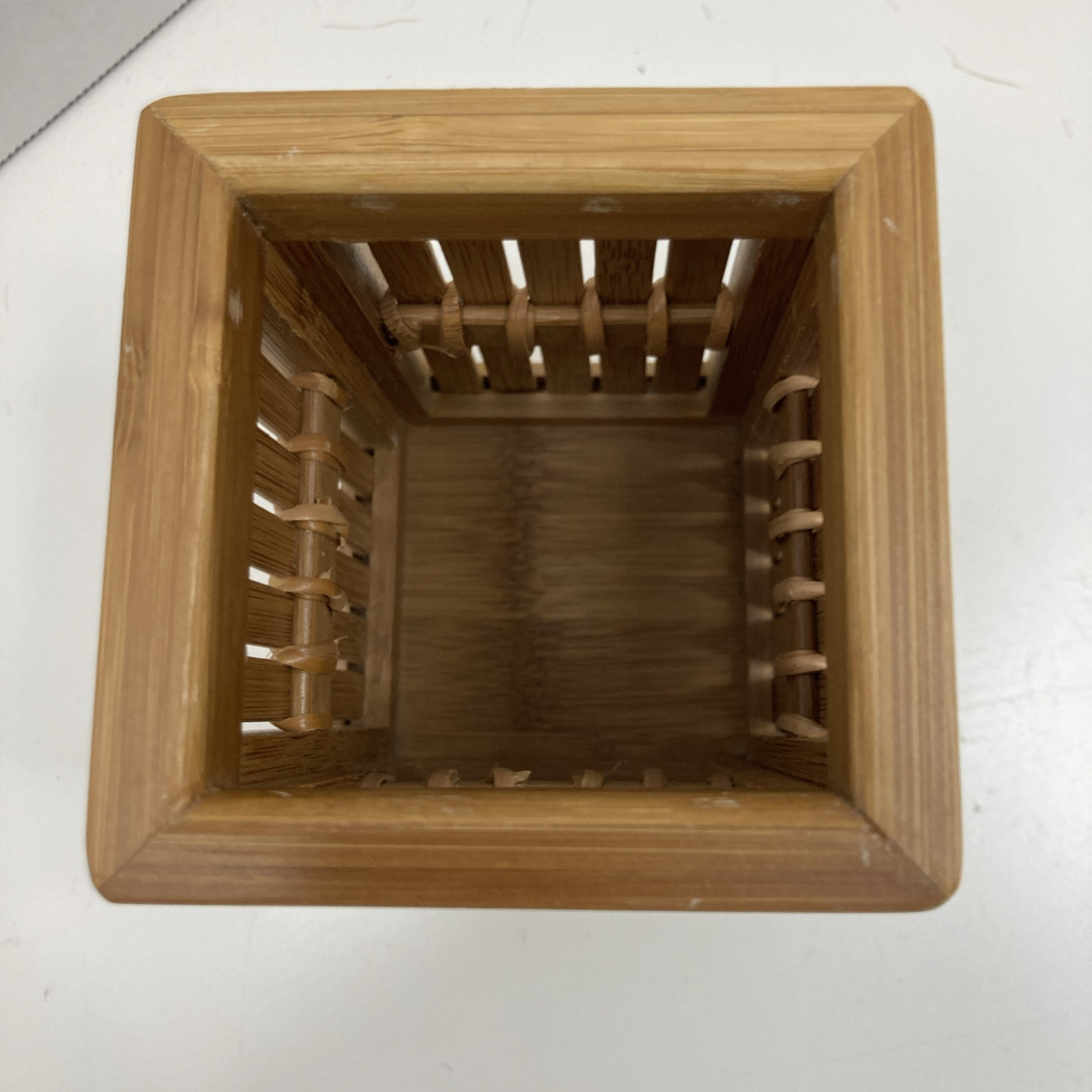 Vtg Bamboo Rattan MCM Planter Desk Organizer 4.5″