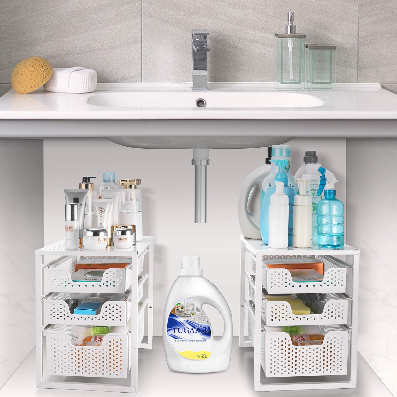 Simple Trending 3-Tier Under Sink Cabinet Organizer with Sliding White