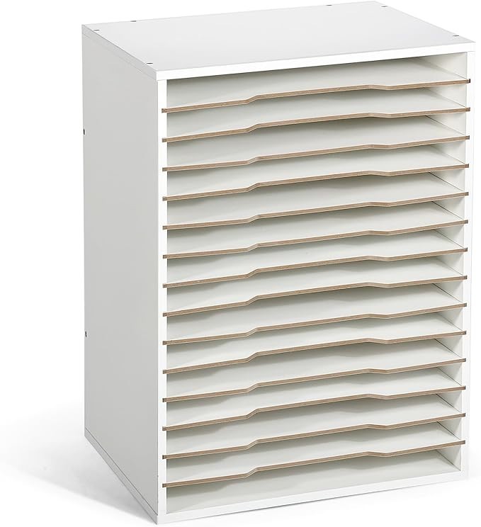 15 Slot Paper Organizer Storage, Wood Adjustable Shelves Paper Storage Shelf wit