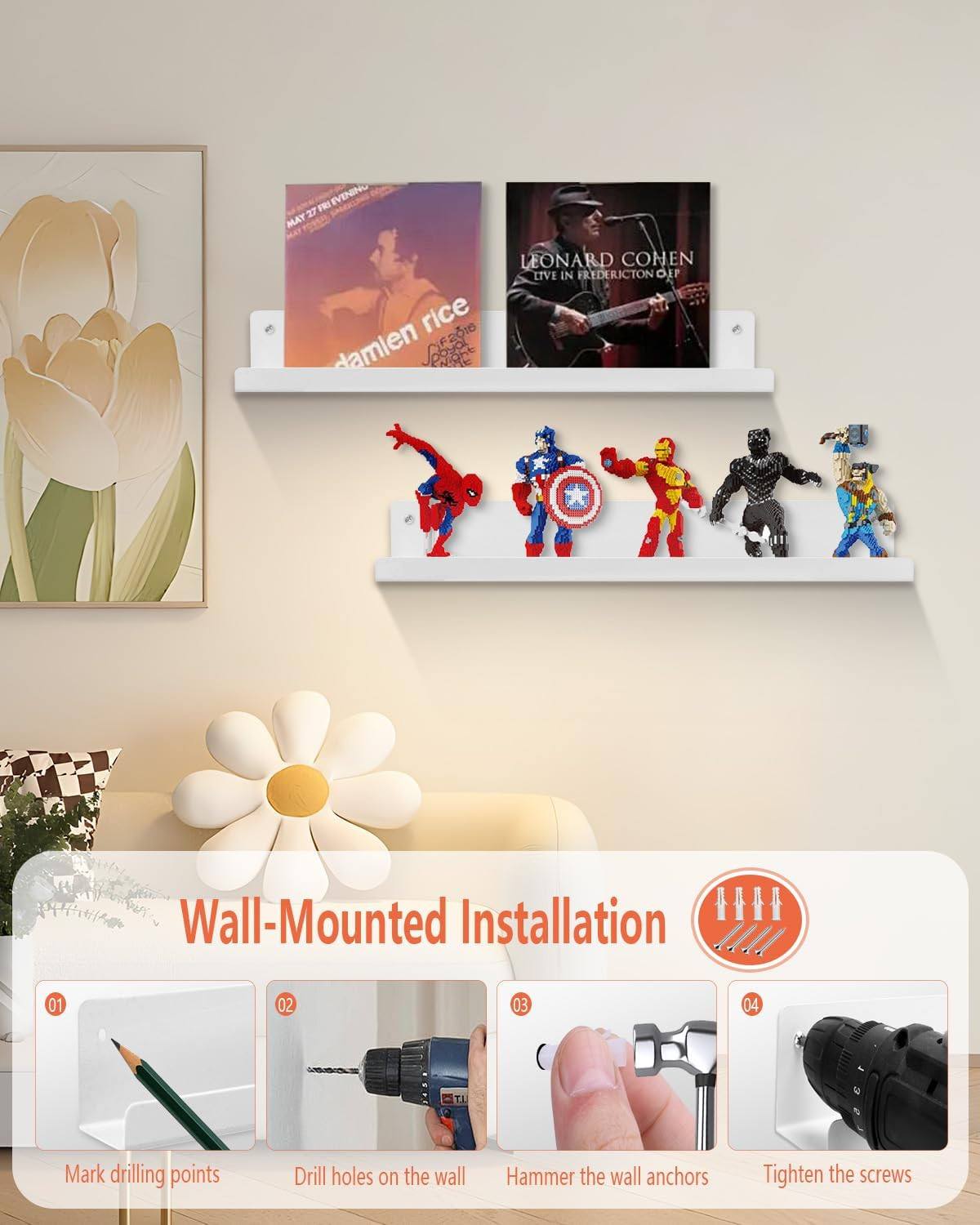2-Pack Magnetic Book Shelf for Whiteboard – 17 Inch Reusable Metal Magnetic Shel