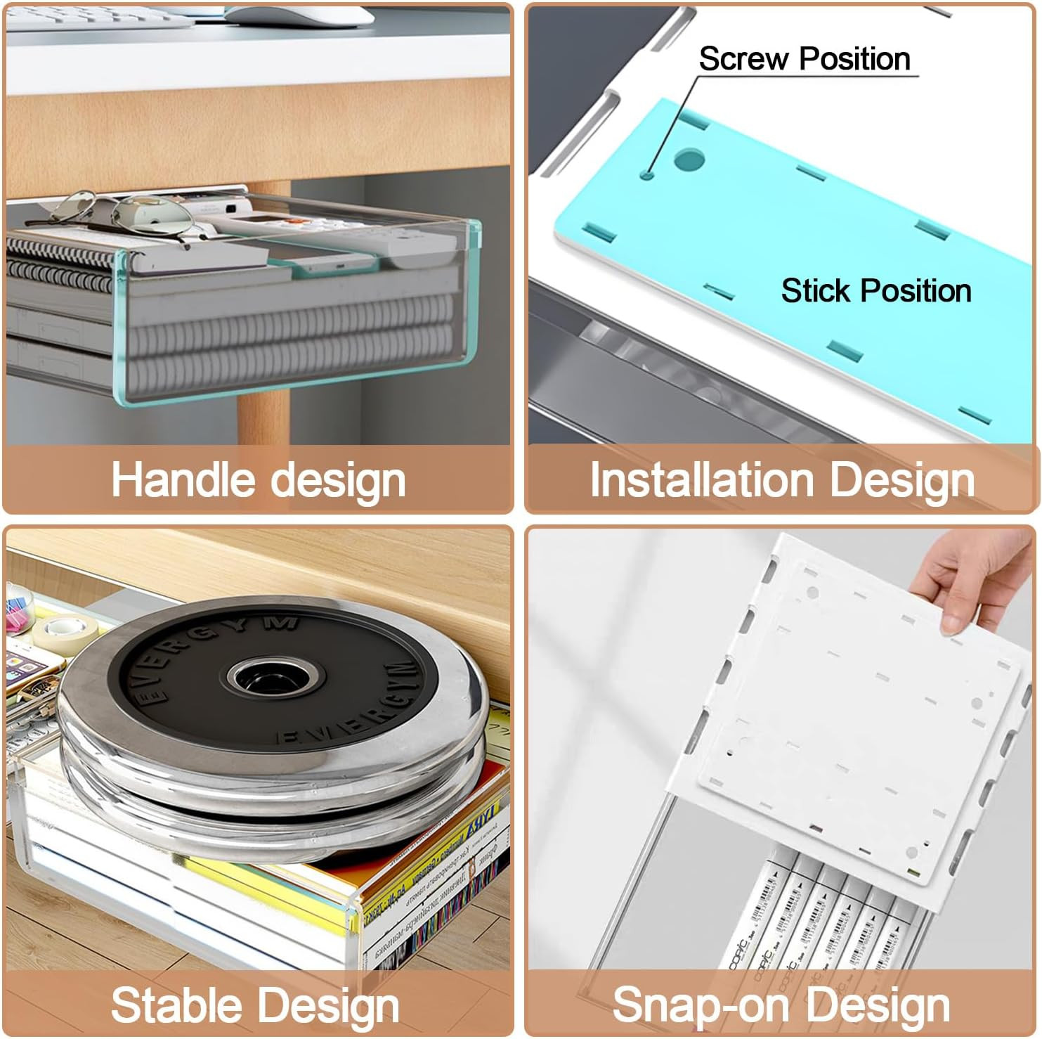 Under Desk Slide Out Drawer Organizer 3 Pack Large Medium Small SML
