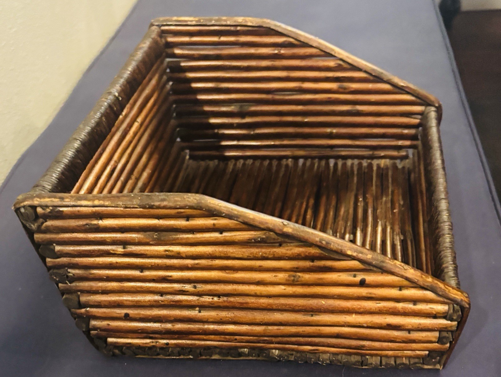 Vintage Handwoven Rattan Wicker Square Desk Letter Holder Tray 10.5×10”