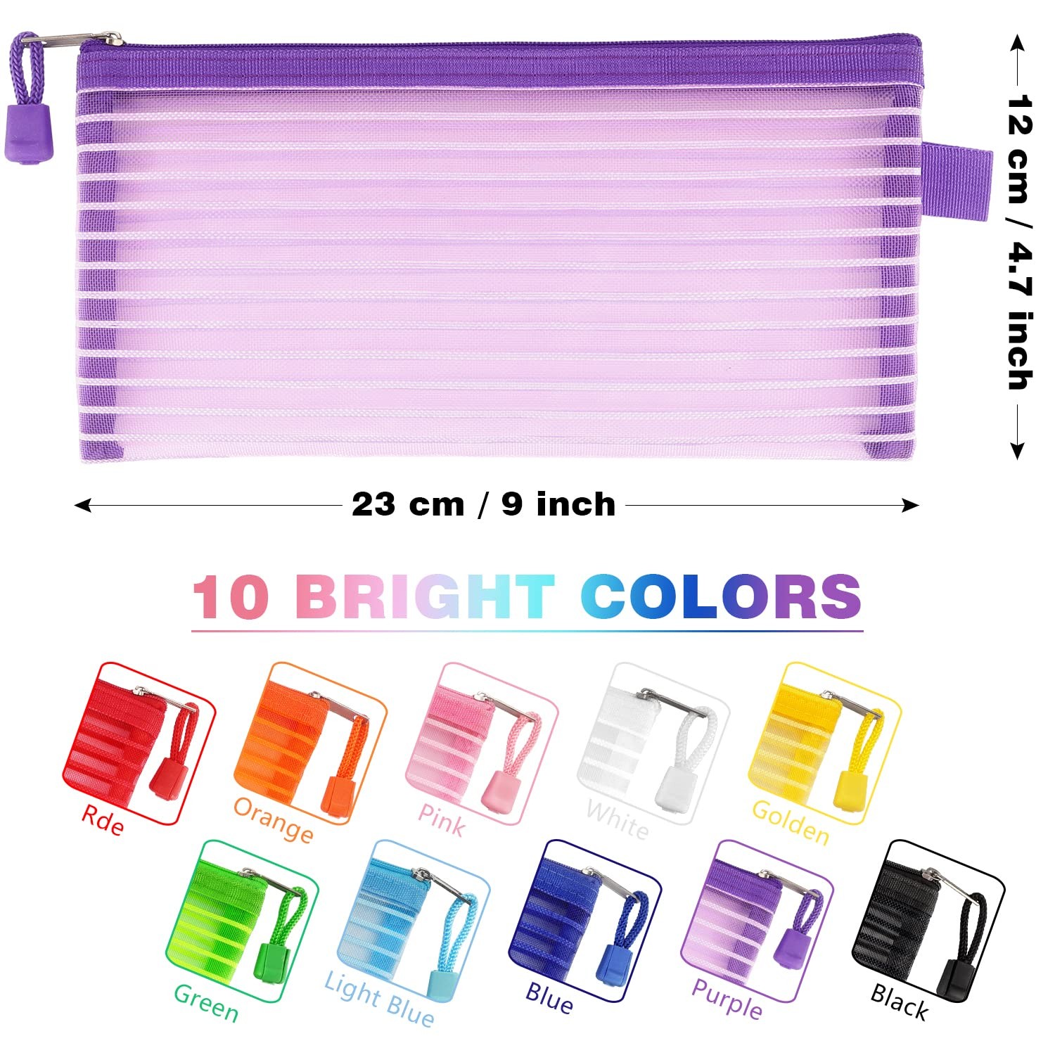 10 Pack Zipper Mesh Pouch Pencil Pouch Multicolor Pen Bag Multipurpose for Of…