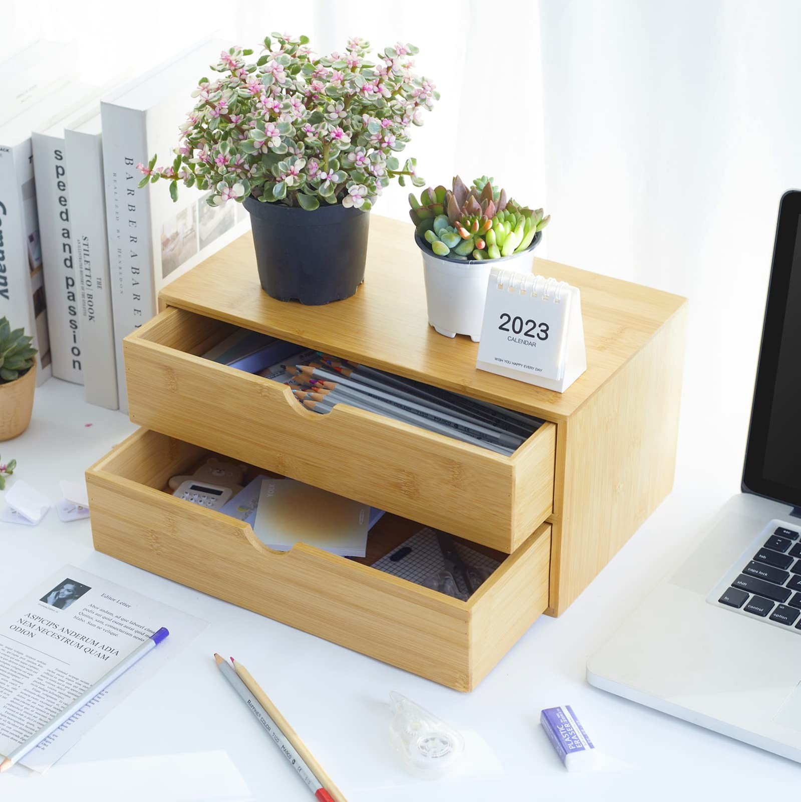Bamboo Desk Organizer With Drawers Countertop Drawers Counter Storage Box Cor…