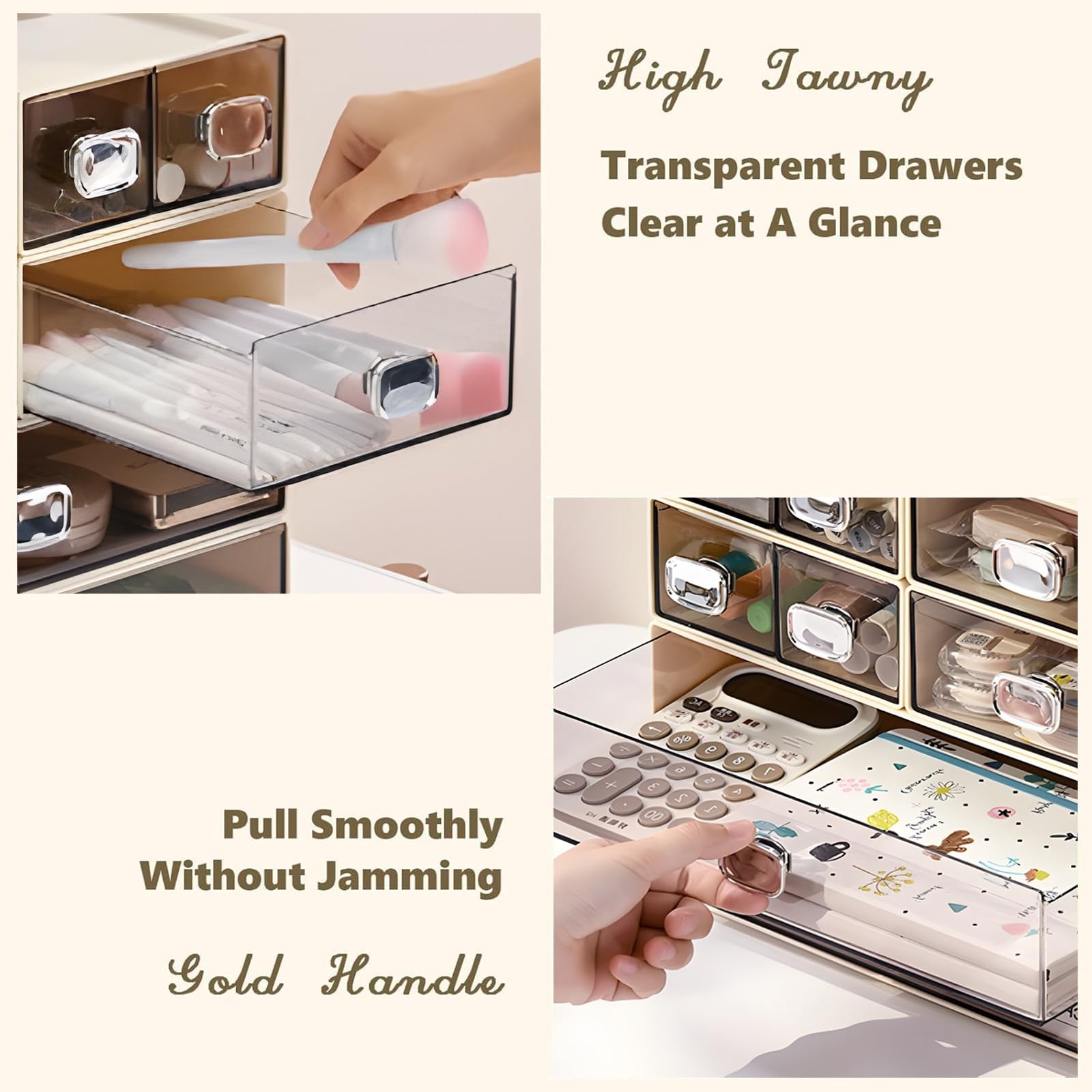 OSteed Spacious Desktop Storage Box, 1 Large 1 Drawer, Cream