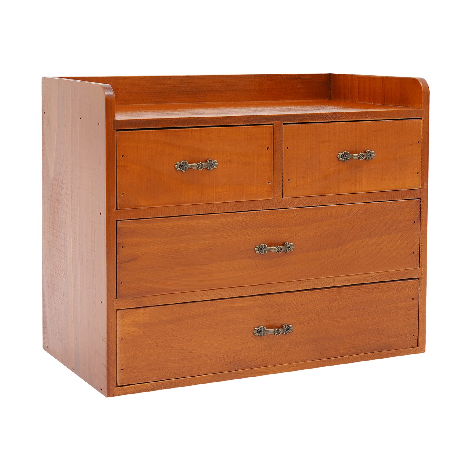 Desk Organizer with Drawers Wooden Desktop Storage Cabinet Storage Box, 4 Drawer