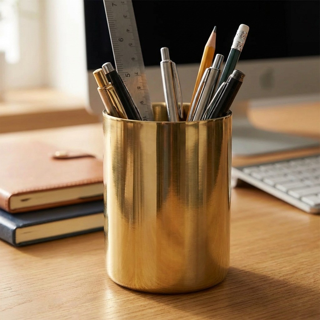 Brushed Gold aluminum Pen pot desktop organizer home office decor desk toys