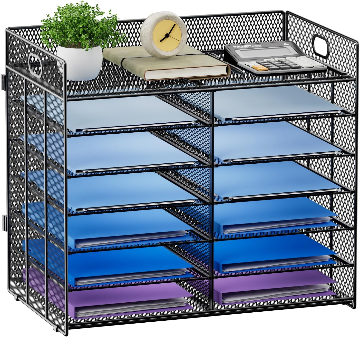 7-Tier Mesh Desk Organizer with Handle – Mail & File Sorter, Black