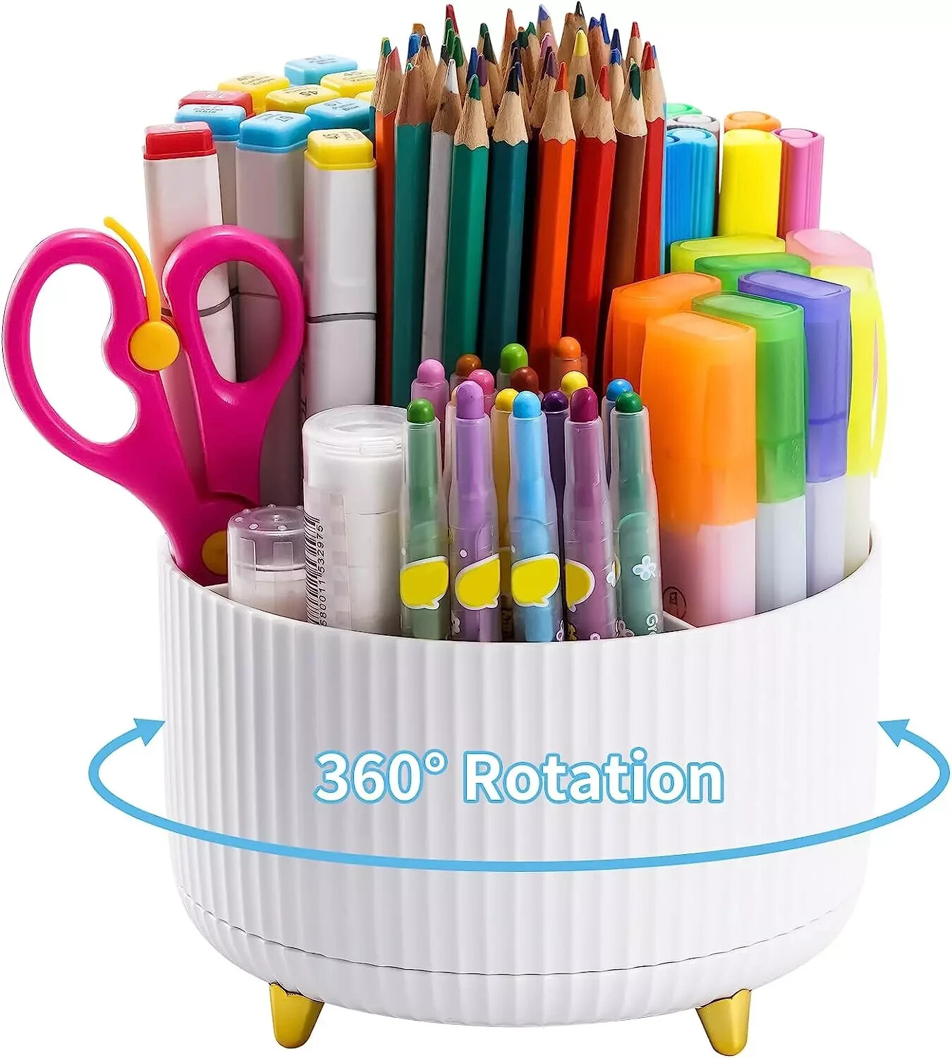Pencil Pen Holder for Desk, 5 Slots 360° Degree Rotating Desk Organizers and Acc