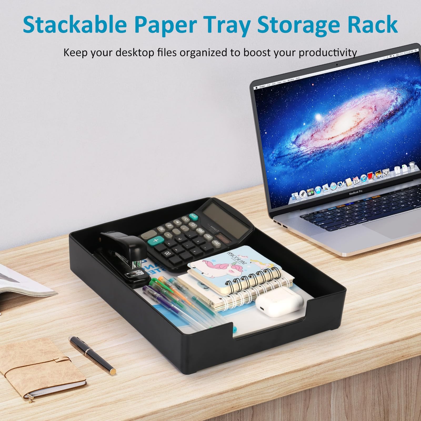 Letter Size A4 Papers Tray Desk 12.99″ L x 9.44″ W x 1.96″ H, Black-2 Pcs