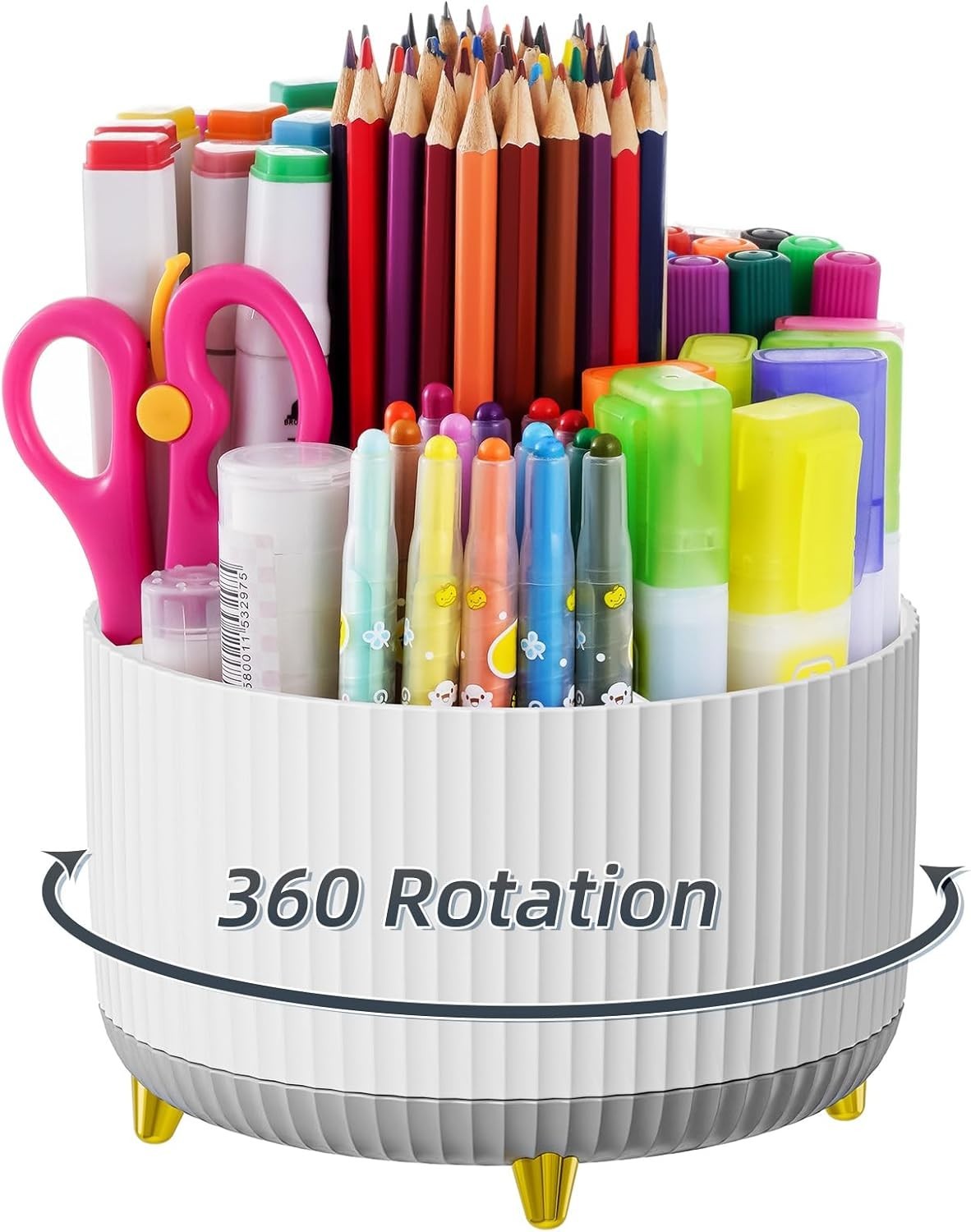White Grey 360° Rotating Desk Organizer with 5 Compartments for Office & Home