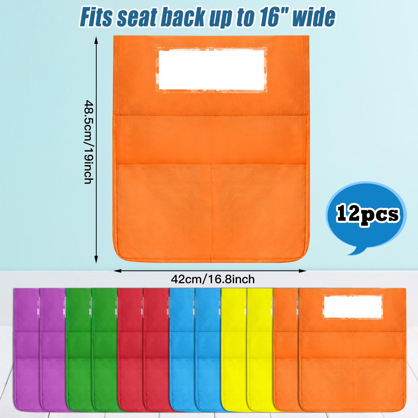 SDFGHG Chair Pockets Bright Colors 2 Large Pockets for Kids School 12 Pack