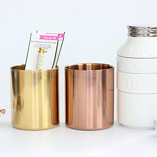 Gold Pen Holder Glossy Stainless Steel Pencil Cup Home Office Desk Organizers