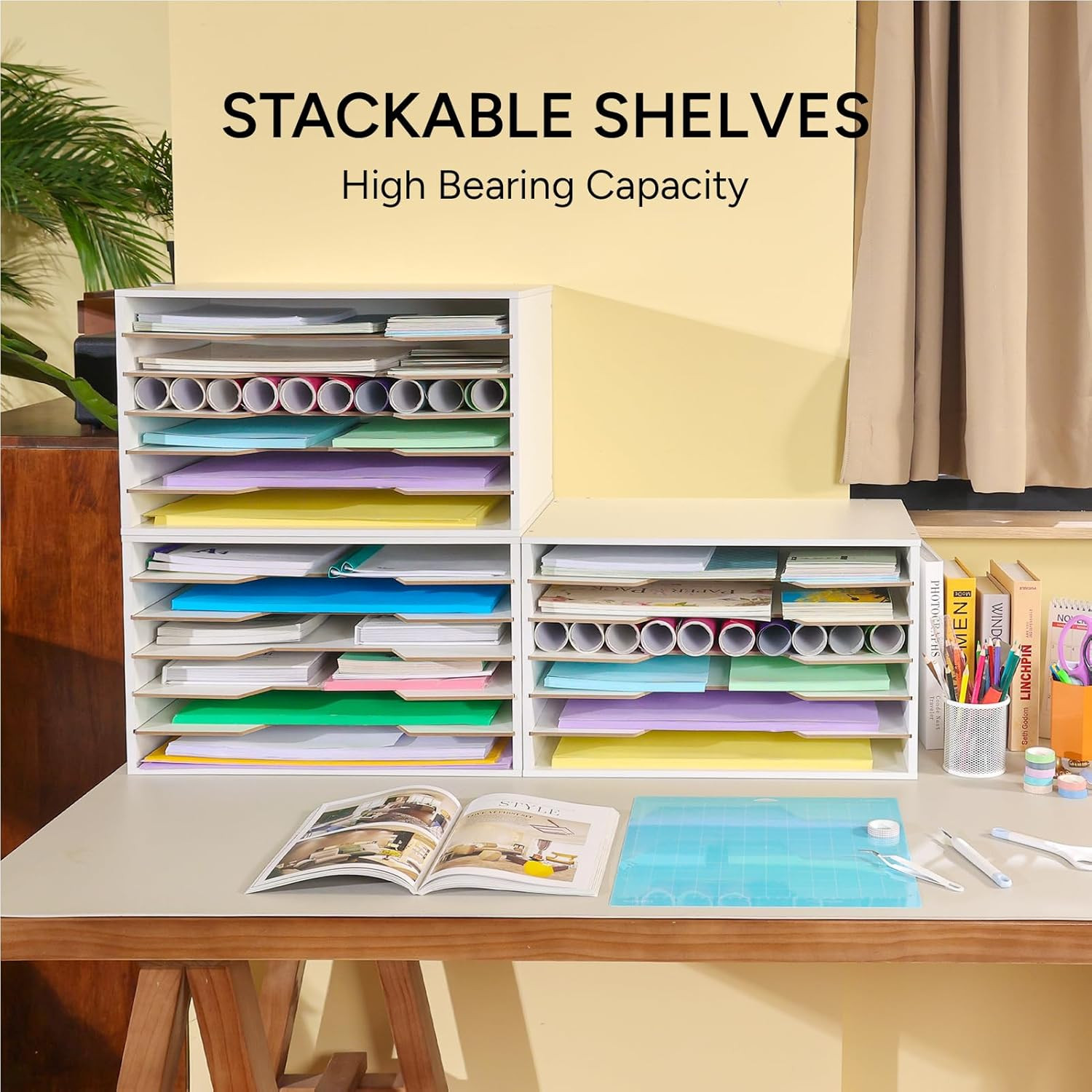 Larger 12×18 Wooden Literature Organizer – 6-Tier Adjustable File Sorter