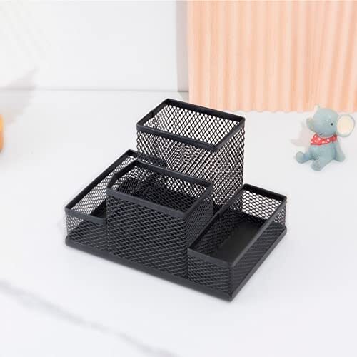 Desk Organizer Desktop Mesh Pen Pencil Holder Caddy with 4 Compartments, Black