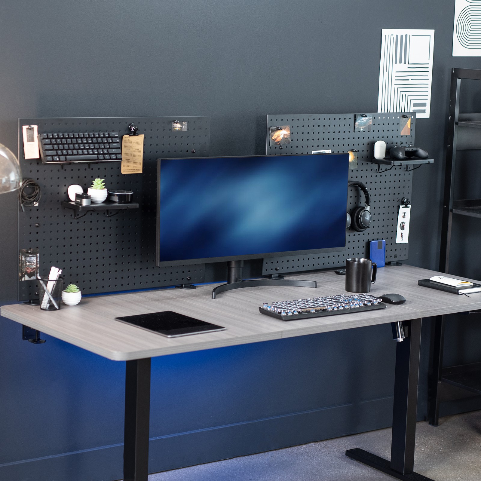 VIVO Dual Steel Clamp-on 60″ x 24″ Desktop Pegboard, Magnetic Privacy Panel