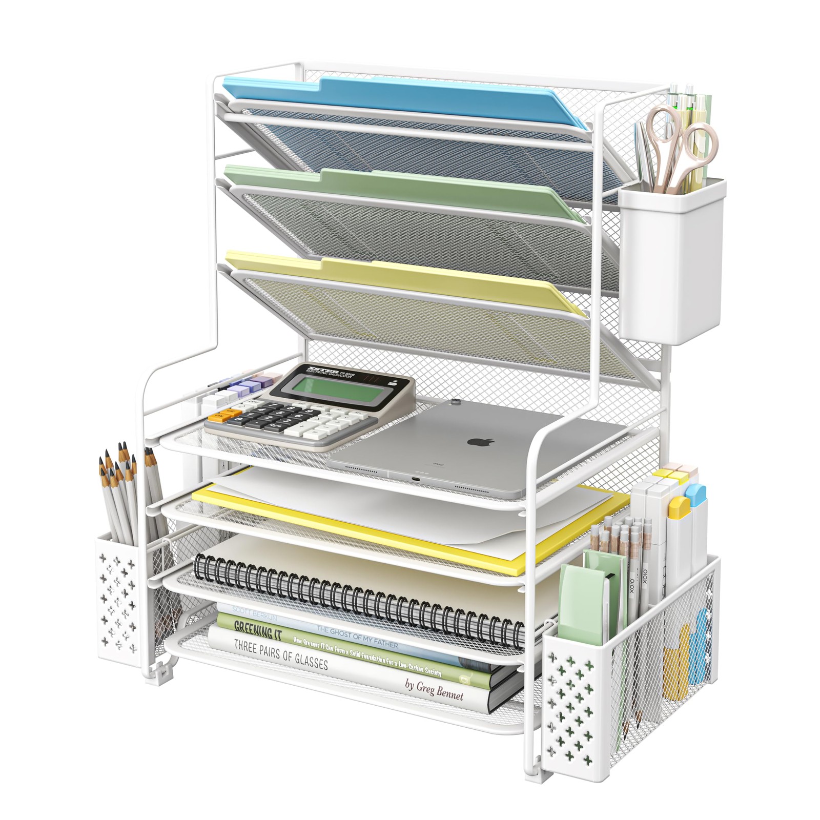 Simple Trending 7 Tier Desk 16.75″ W x 8.75″ D x H, Pen holder White