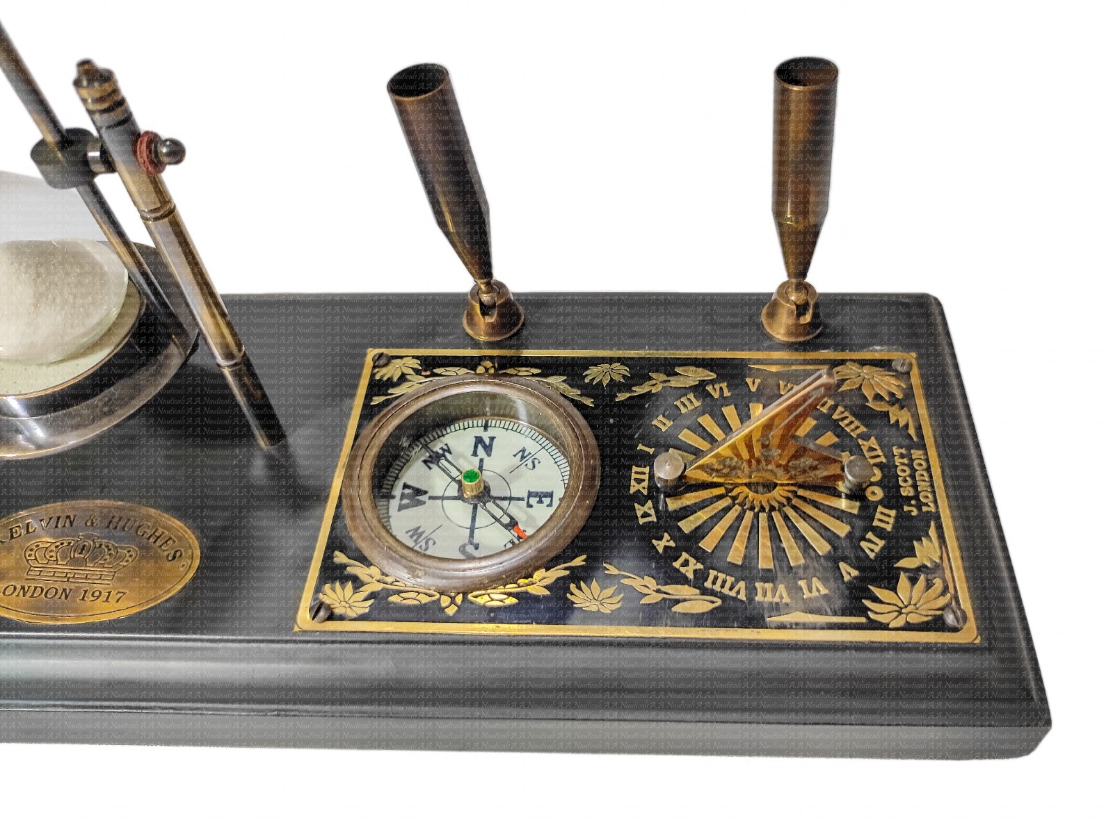 Personalizable Pen Holder with Hourglass & Compass – Handmade Desk Organizer